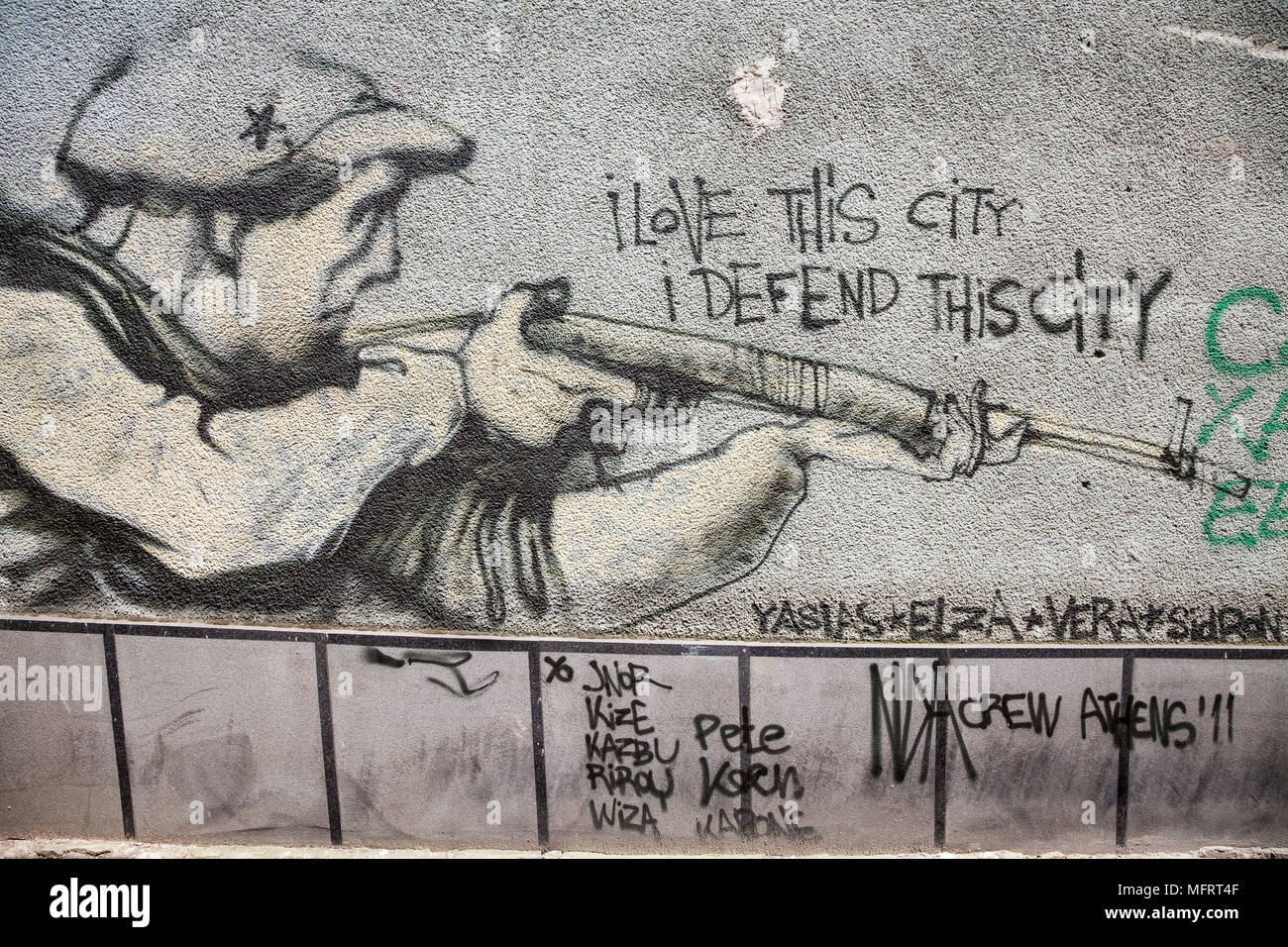 Wall graffiti after the Seige of Sarajevo, in Bosnia and Herzegovina Stock Photo