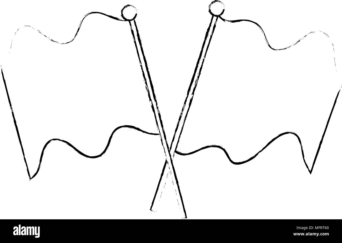 flags crossed in pole isolated icon vector illustration design Stock