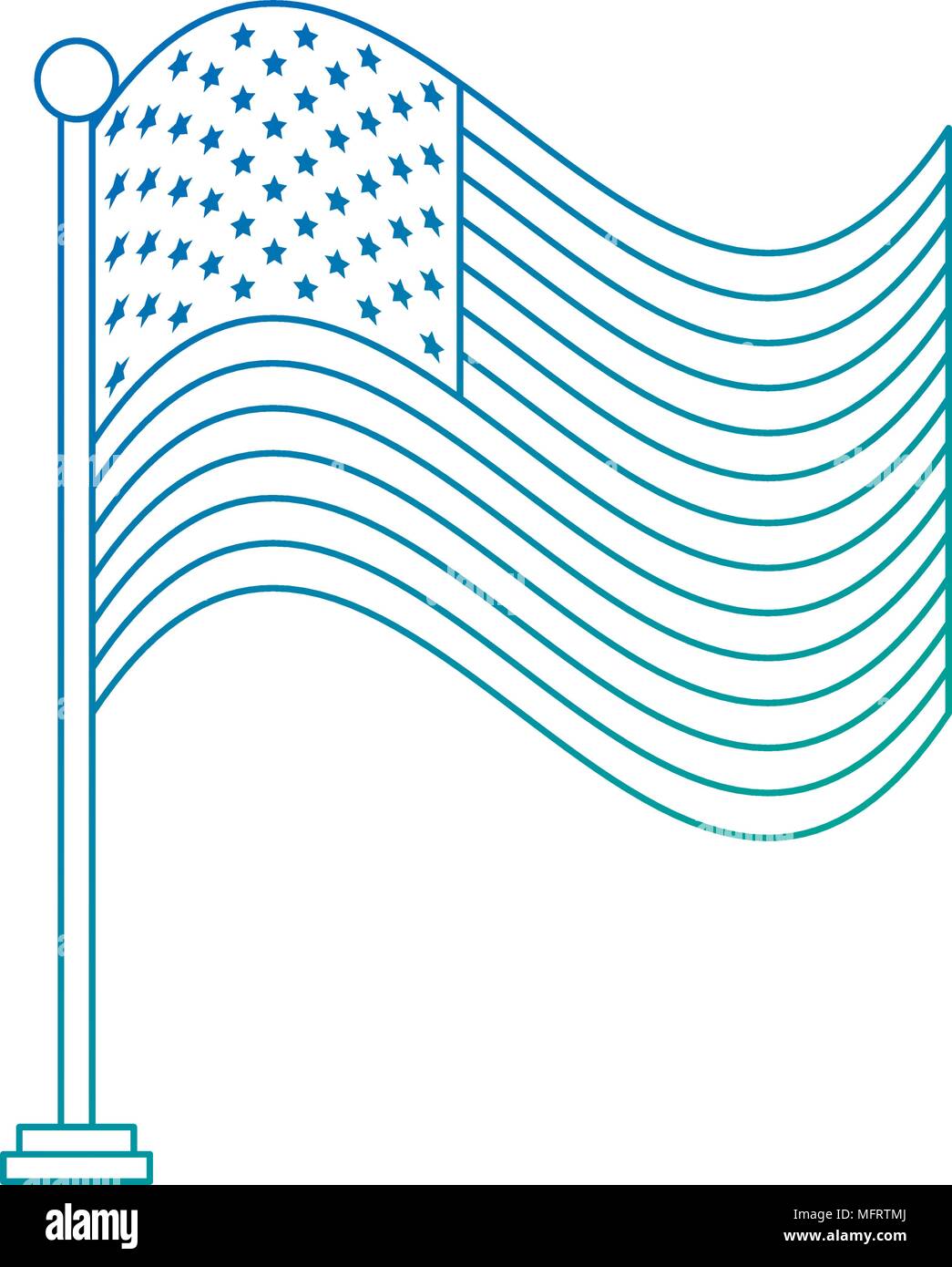 united states of america flag in pole with waves vector illustration ...