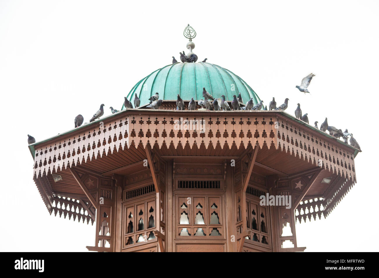 Close up of the top of the Sebilj fountain with pigeons in Sarajevo, Bosnia and Herzegovina Stock Photo