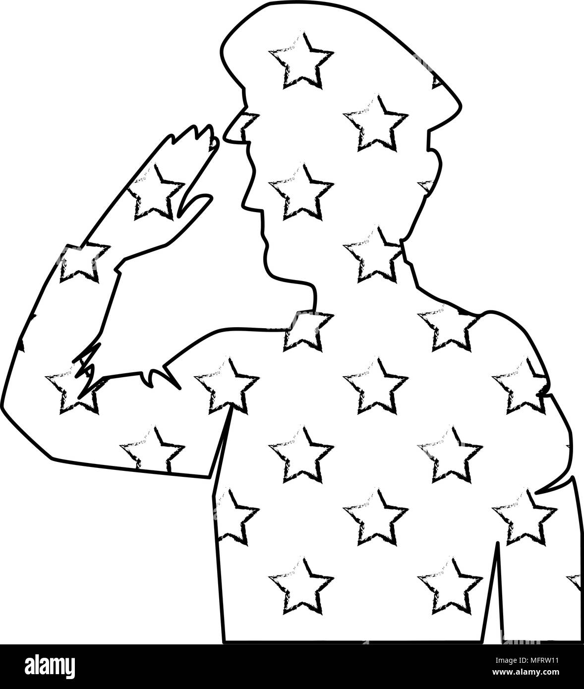 silhouette of military saluting with USA flag vector illustration ...