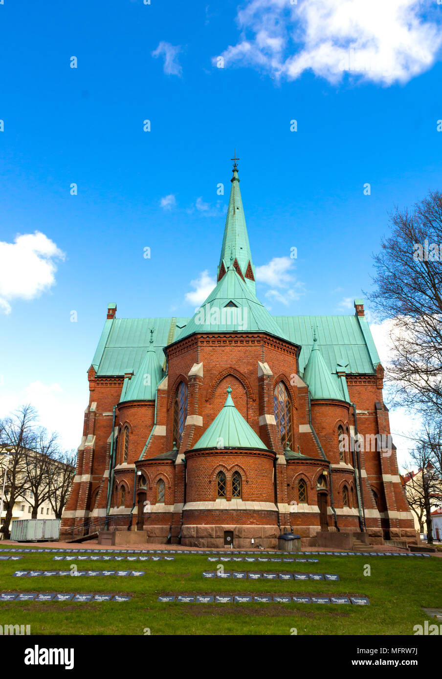 The red-brick church of Kotka was built in the Neo-Gothic style. Kotka city, Finland Stock Photo