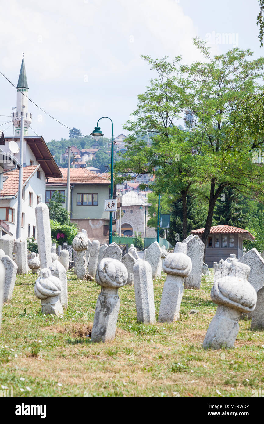 Grave stones at the Martyrs' Memorial Cemetery Kovači in Sarajevo, Bosnia and Herzegovina Stock Photo