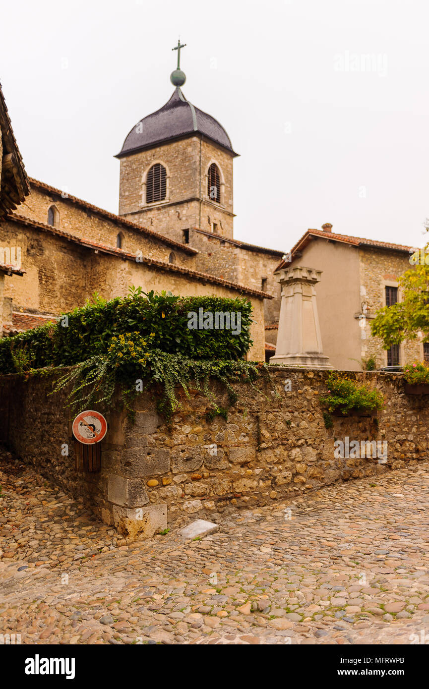 Church of Perouges, France, a medieval walled town, a popular touristic ...
