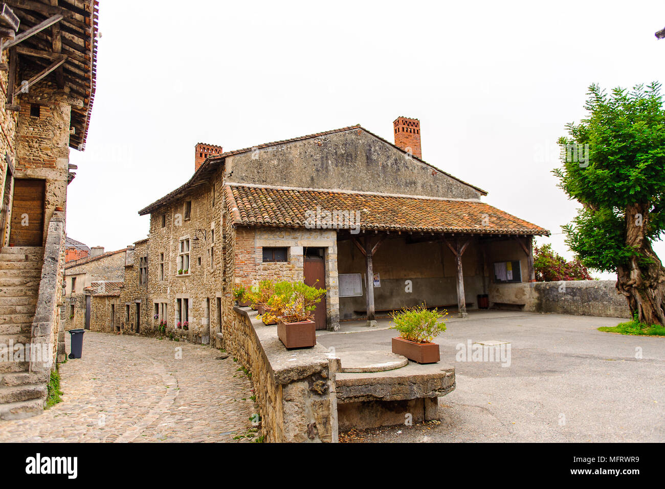Old stone house in Perouges, France, a medieval walled town, a popular ...