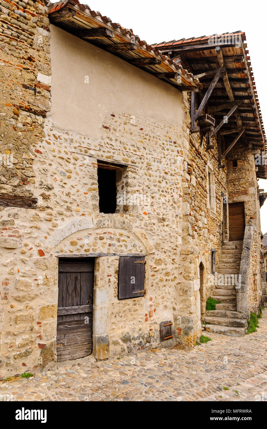 Old stone house in Perouges, France, a medieval walled town, a popular ...