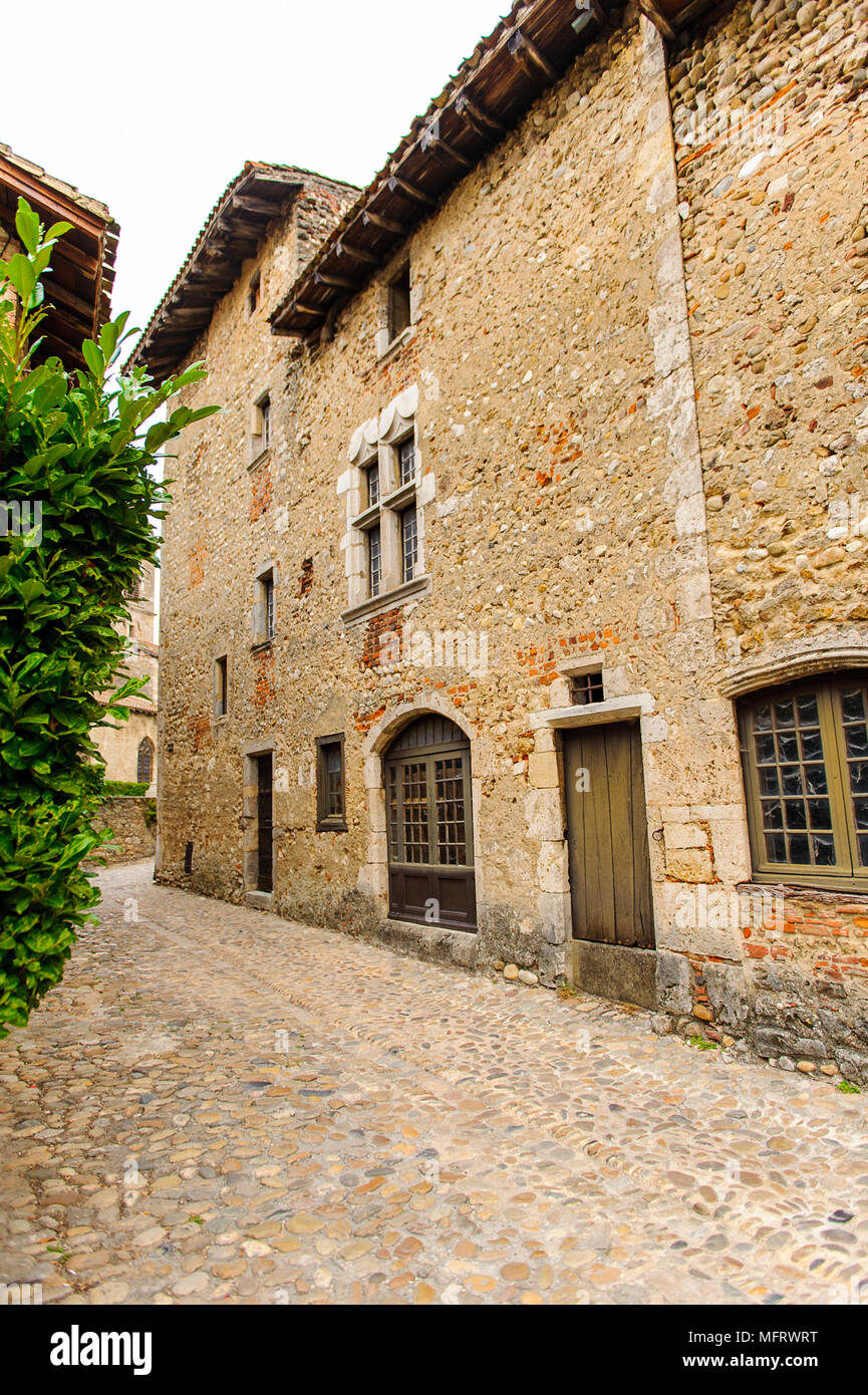 Old stone house in Perouges, France, a medieval walled town, a popular ...