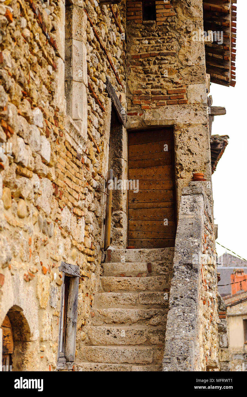 Old stone house in Perouges, France, a medieval walled town, a popular ...