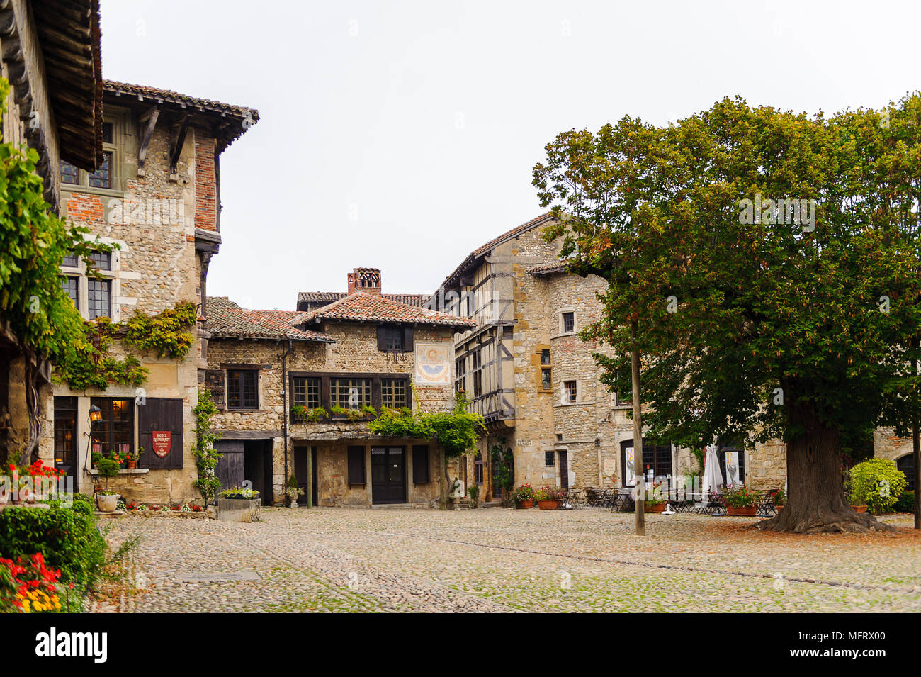 Architecture of the main square Perouges, France, a medieval walled ...