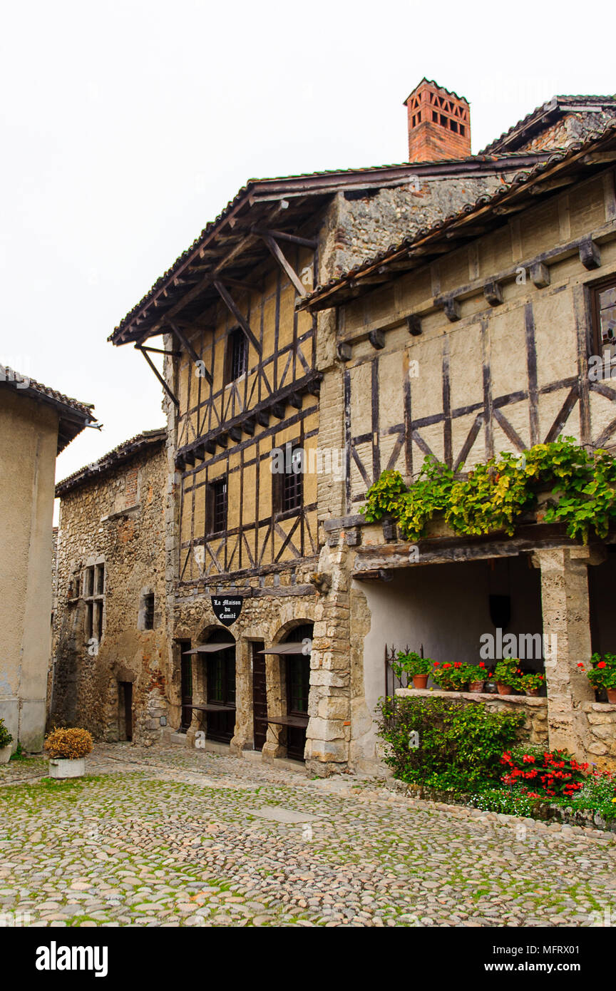 Architecture of the main square Perouges, France, a medieval walled ...