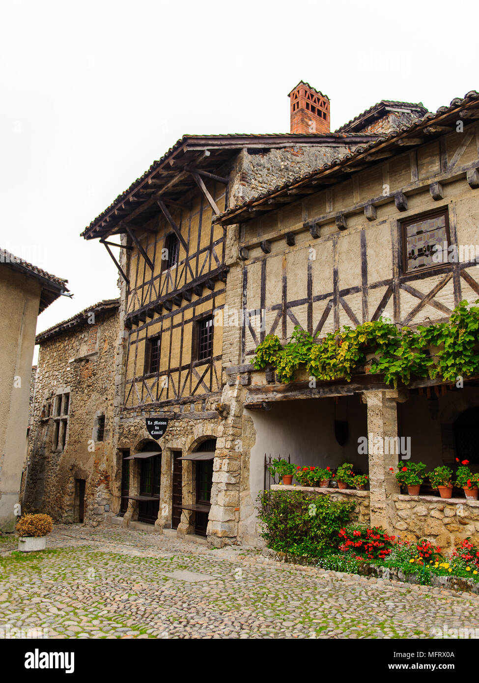 Architecture of the main square Perouges, France, a medieval walled ...