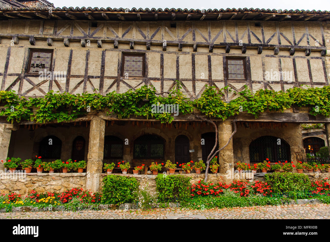 Architecture of the main square Perouges, France, a medieval walled ...
