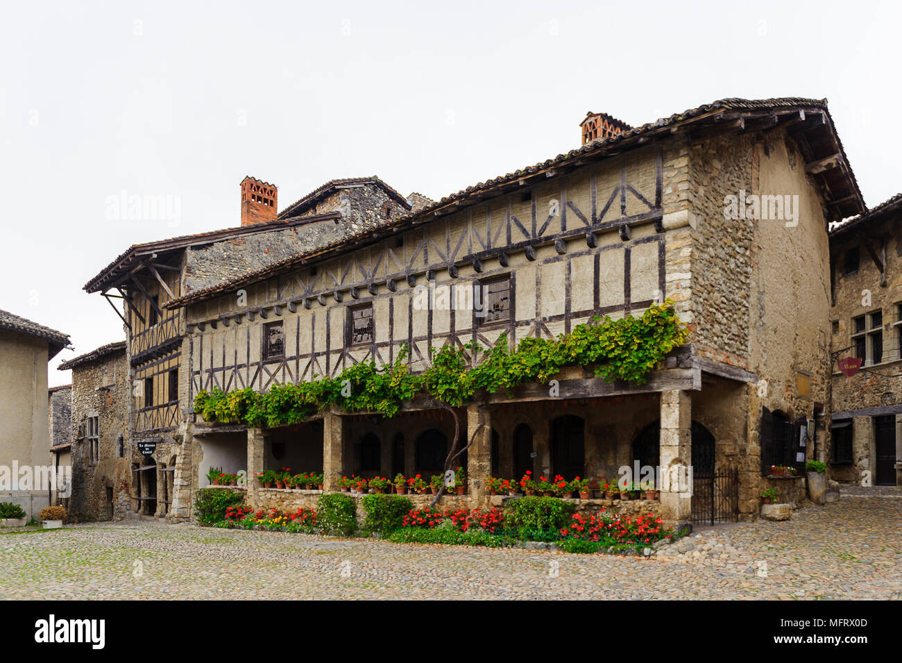 Architecture of the main square Perouges, France, a medieval walled ...