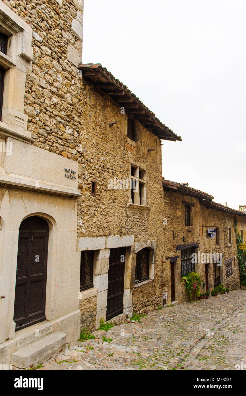 Medieval architecture of Perouges, France, a walled town, a popular ...