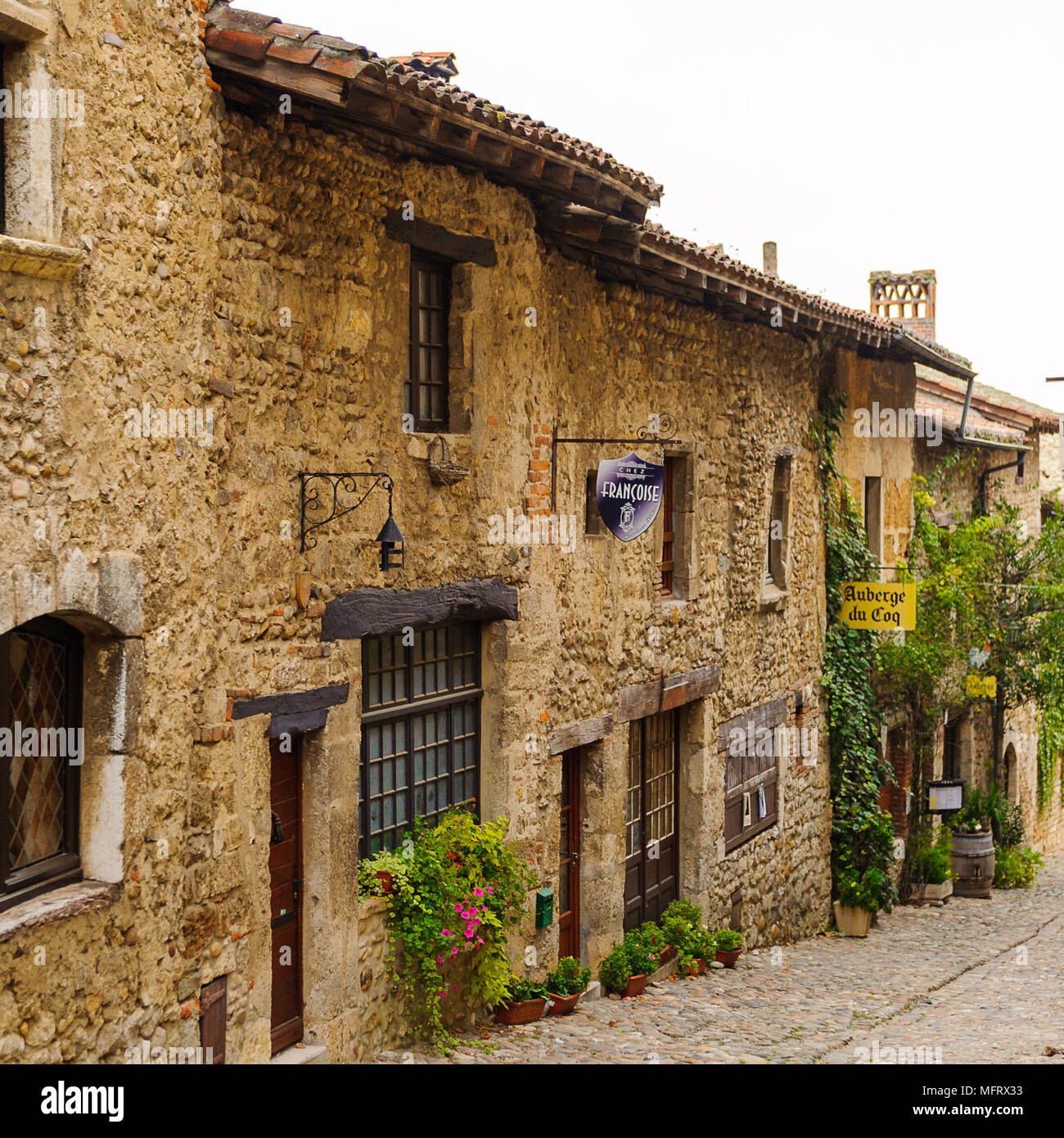 Medieval architecture of Perouges, France, a walled town, a popular ...