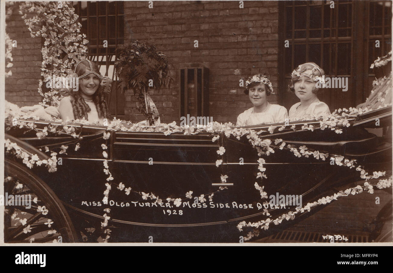 Real Photographic Postcard of Miss Olga Turner as The Moss Side Rose Queen in 1928 Stock Photo