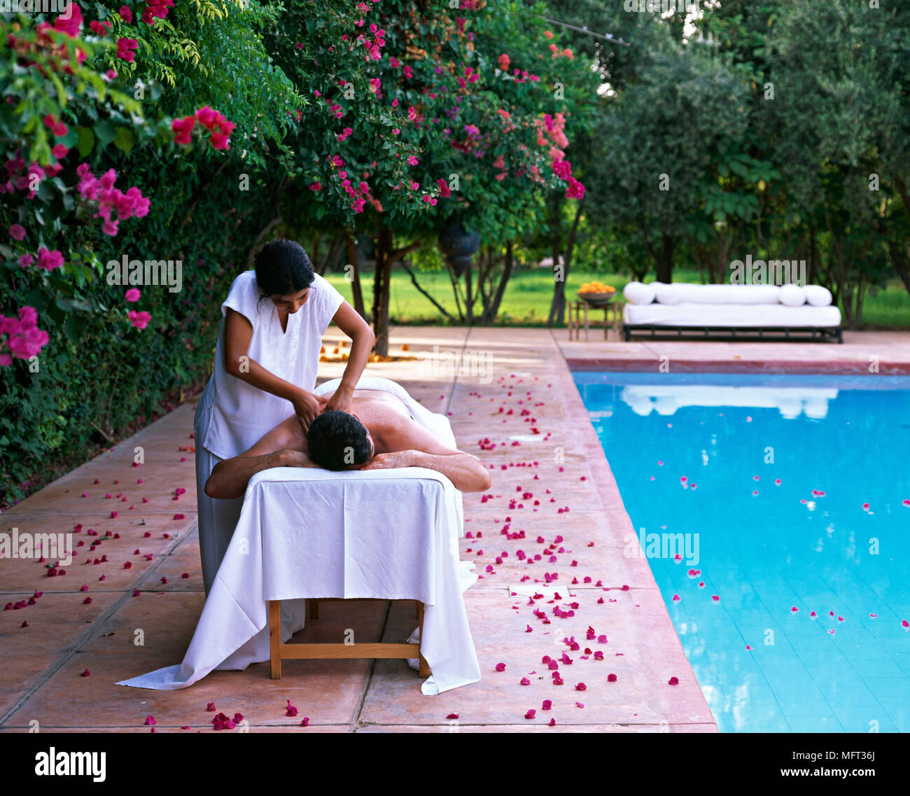 Moroccan hotel guest receiving massage relaxation treatments Stock