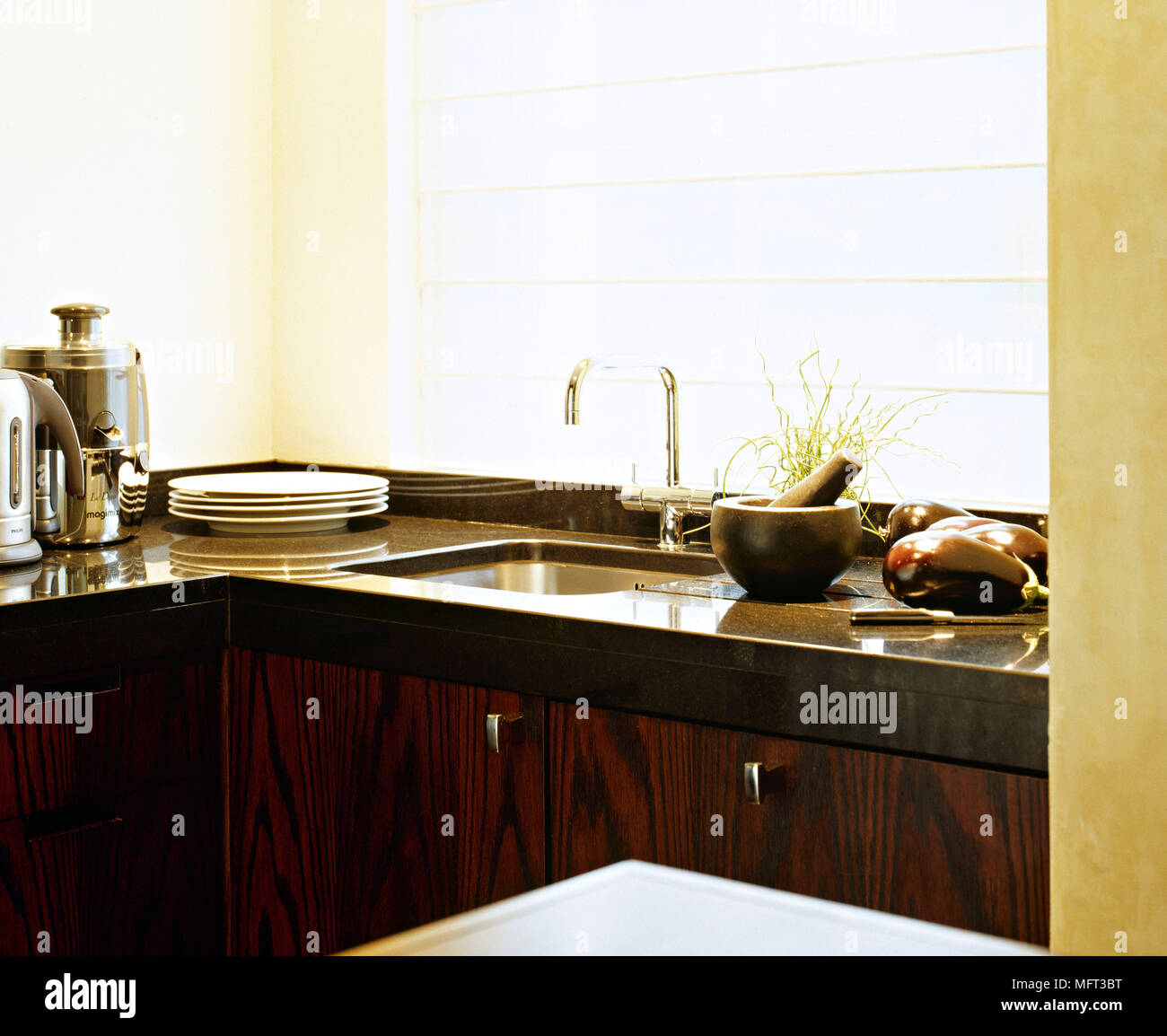 Modern kitchen detail sink wood units interiors kitchens sinks Stock ...