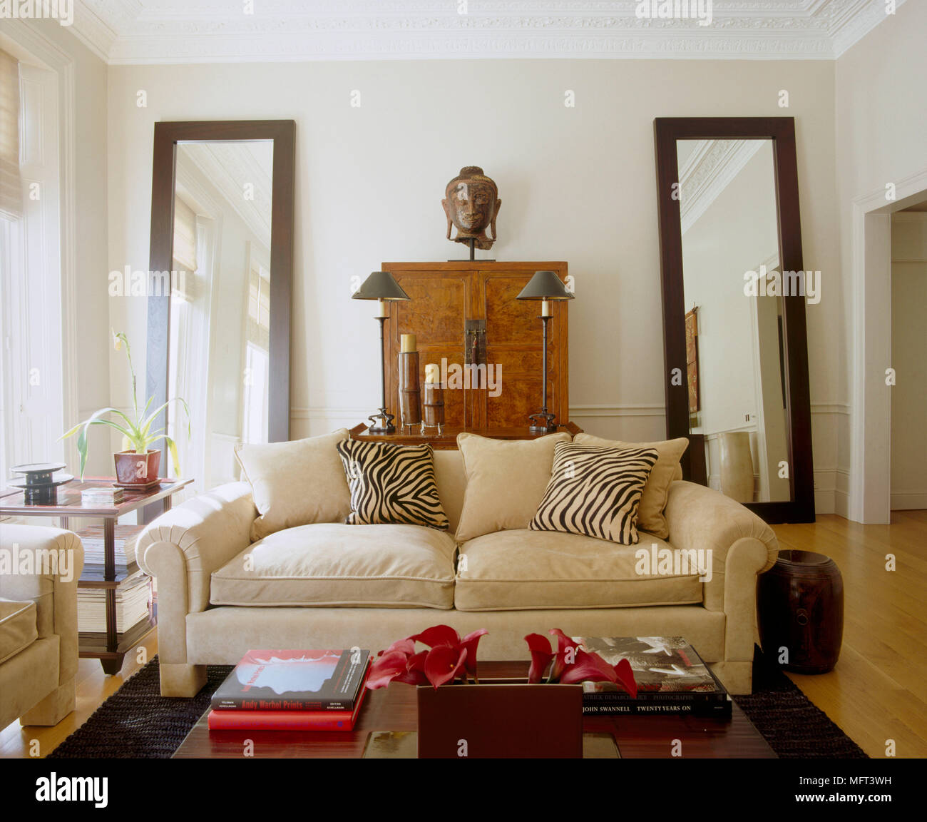 A Traditional Neutral Sitting Room With Upholstered Sofa