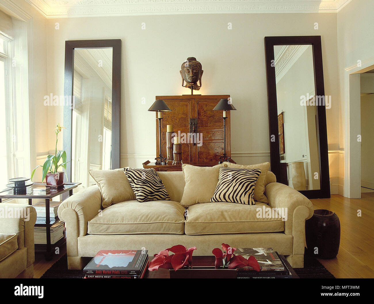 A Traditional Neutral Sitting Room With Upholstered Sofa