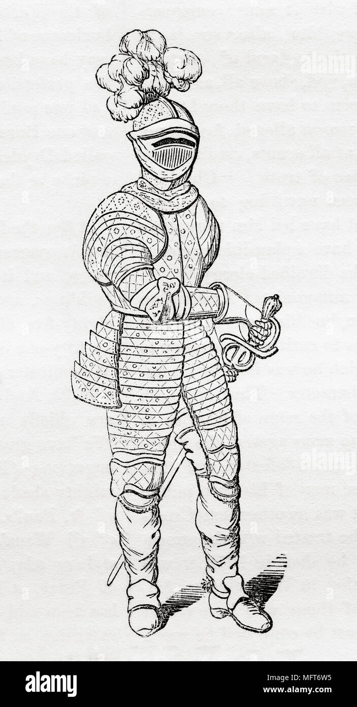 Cuirassier, 1645.  From Old England: A Pictorial Museum, published 1847. Stock Photo