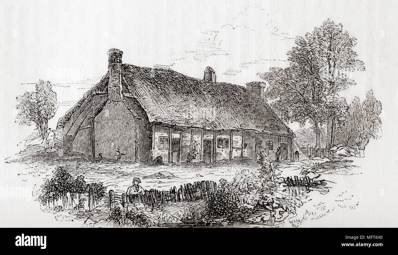 Samuel Butler's house, Pershore, Worcestershire, England.  Samuel Butler, 1613 –1680.  English poet and satirist.  From Old England: A Pictorial Museum, published 1847. Stock Photo
