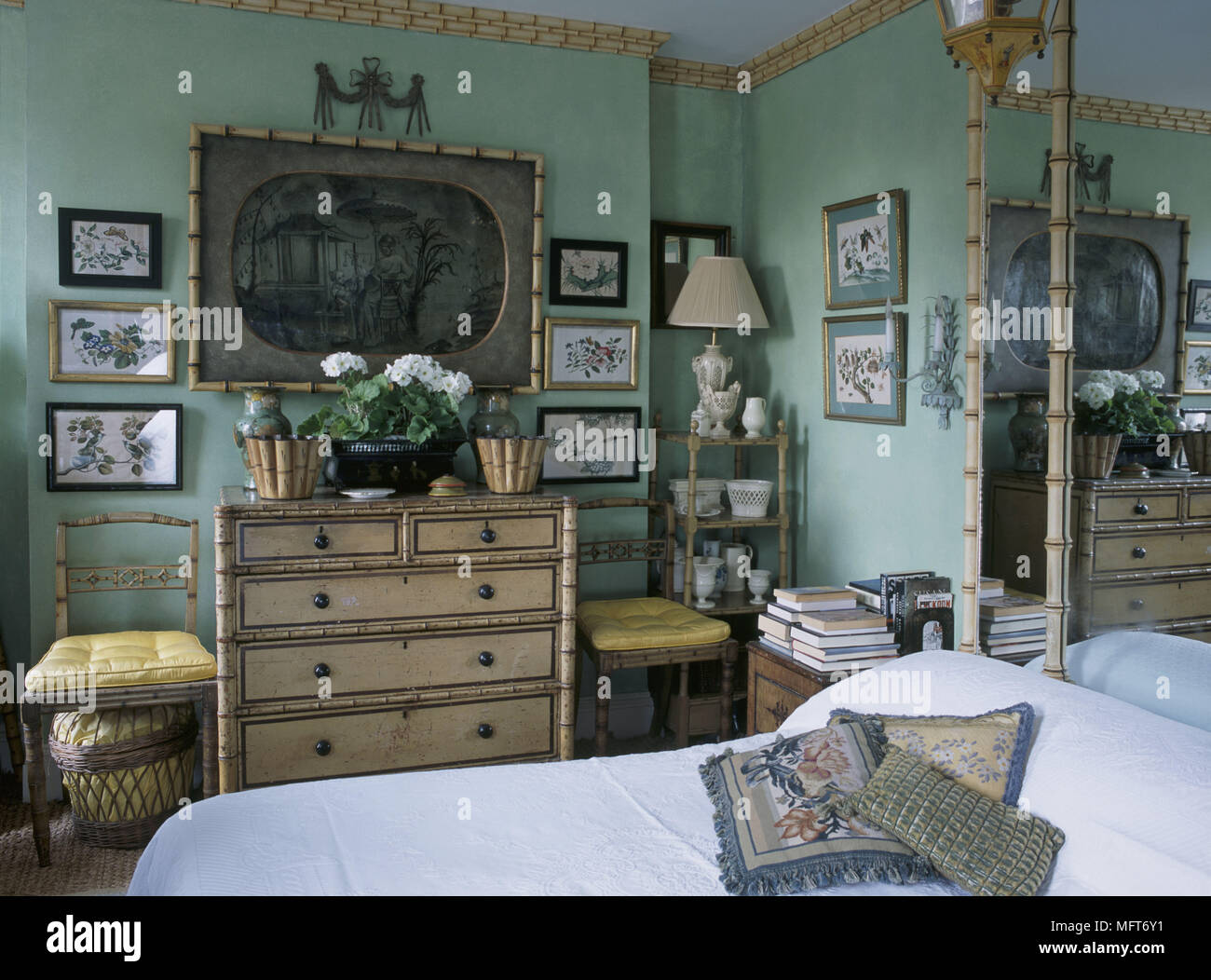 A Traditional Green Bedroom With Decorative Cornice A Double Bed