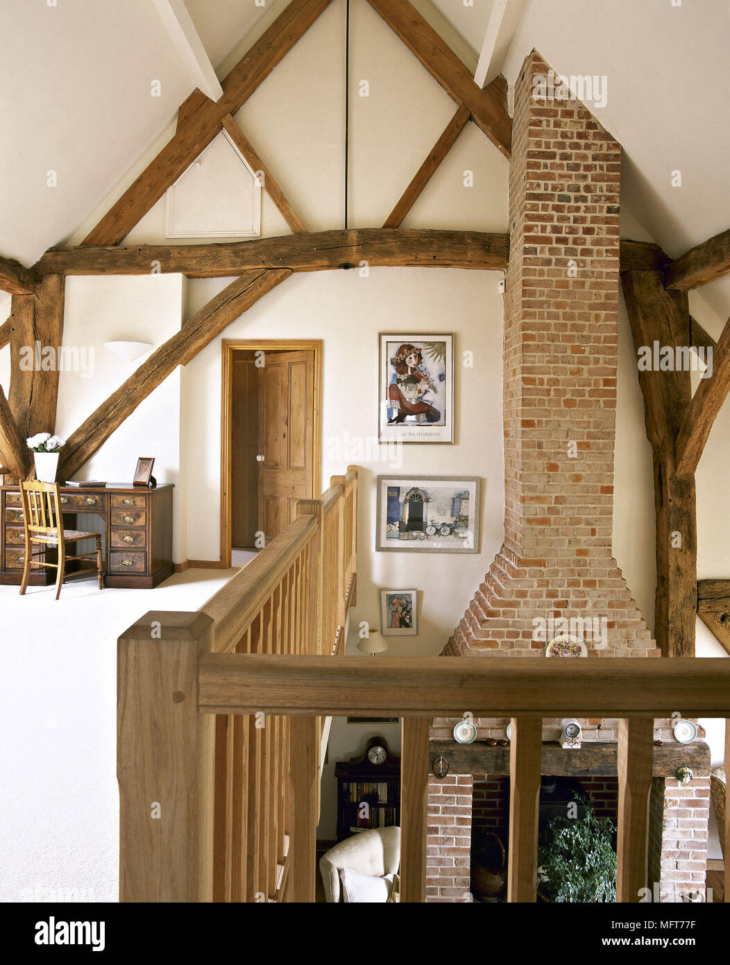 A Country Style Landing With Beamed Ceiling Pitched Roof Double