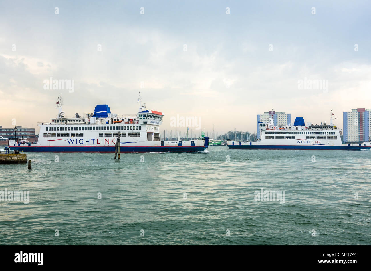 Two Wight Link car ferries pass each other on the river in Portsmouth. Stock Photo