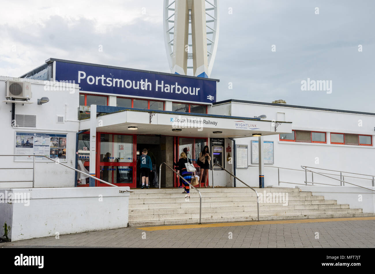 The entrance of Portsmouth Harbour Railway Station Stock Photo Alamy