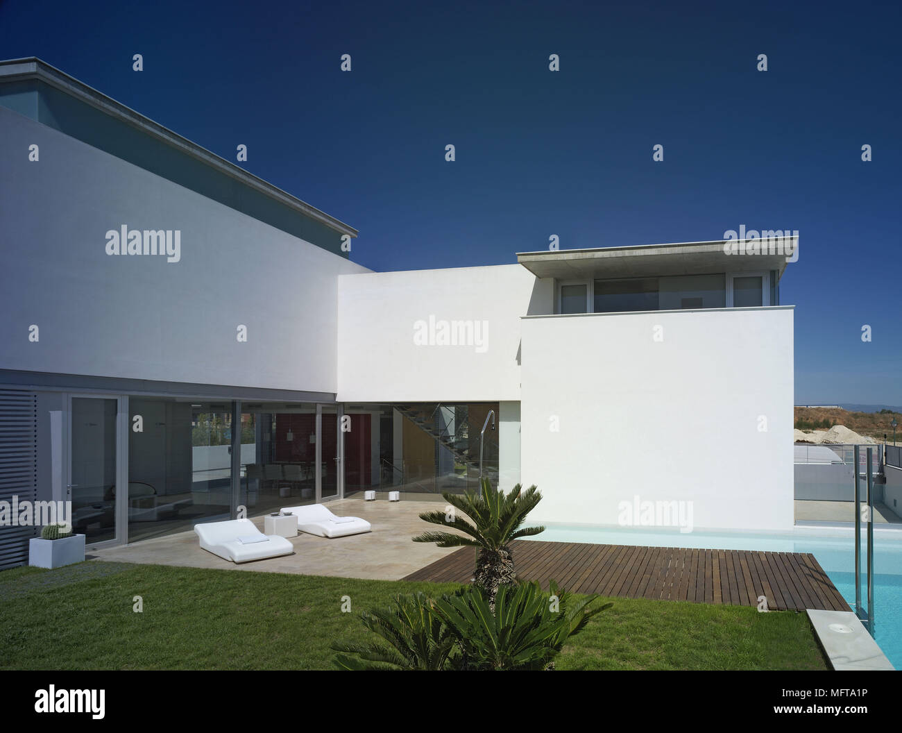Exterior Of Modern House With Terrace Stock Photo Alamy