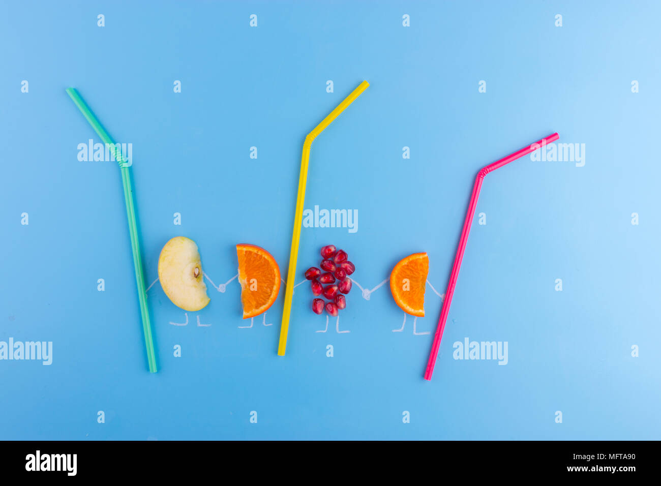 fruit cocktail on blue background. drawning of glass Stock Photo - Alamy