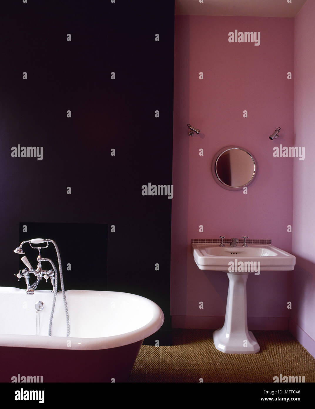 Traditional Pink Bathroom With Freestanding Roll Top Bath