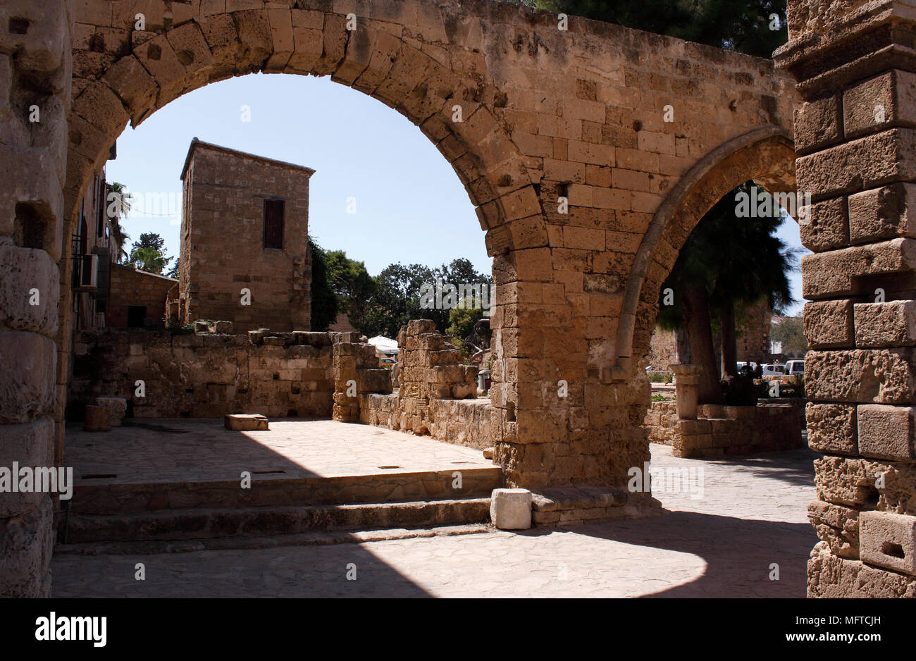 THE VENETIAN PALACE RUINS. FAMAGUSTA NORTHERN CYPRUS Stock Photo