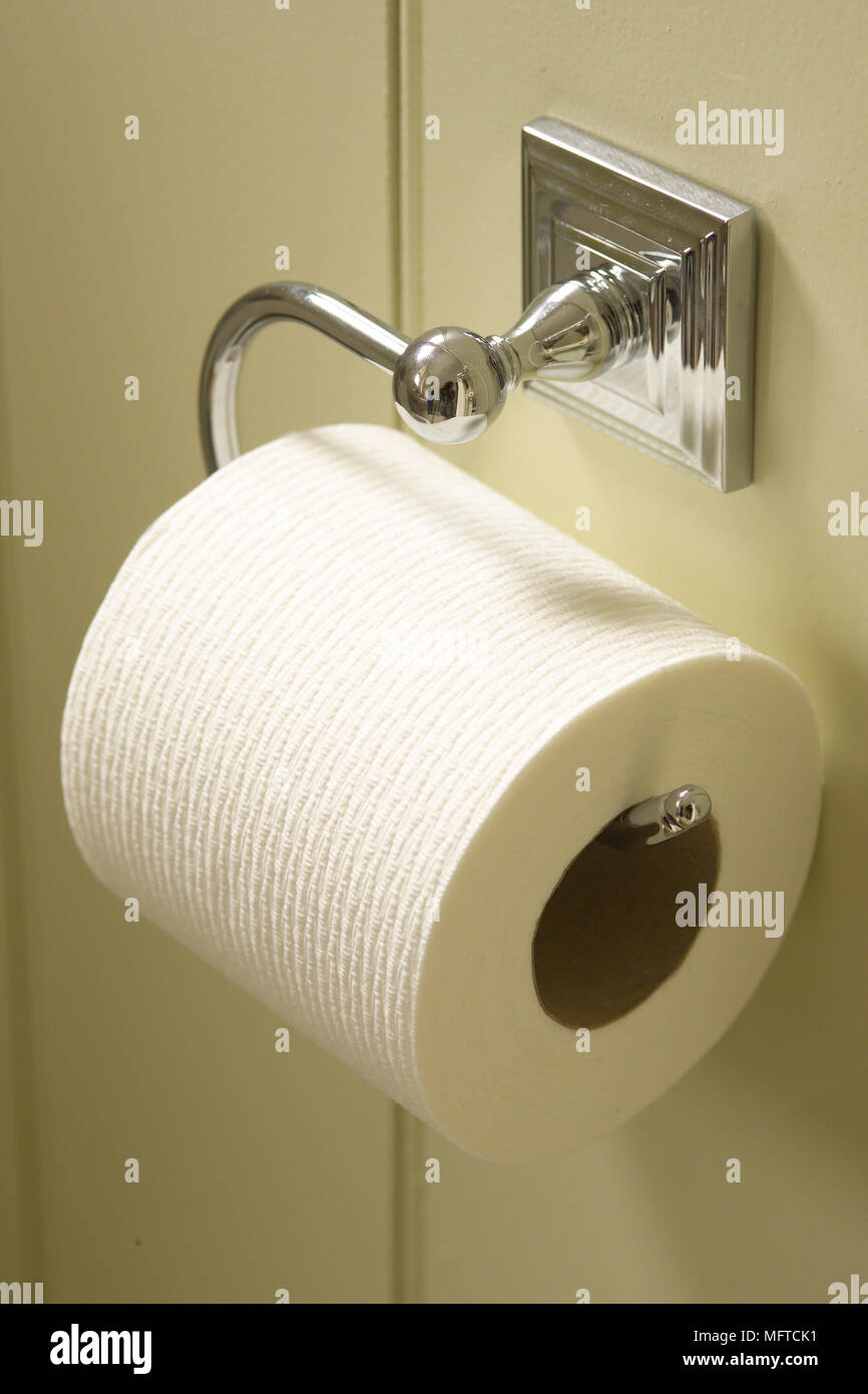 Chrome toilet roll holder Stock Photo Alamy