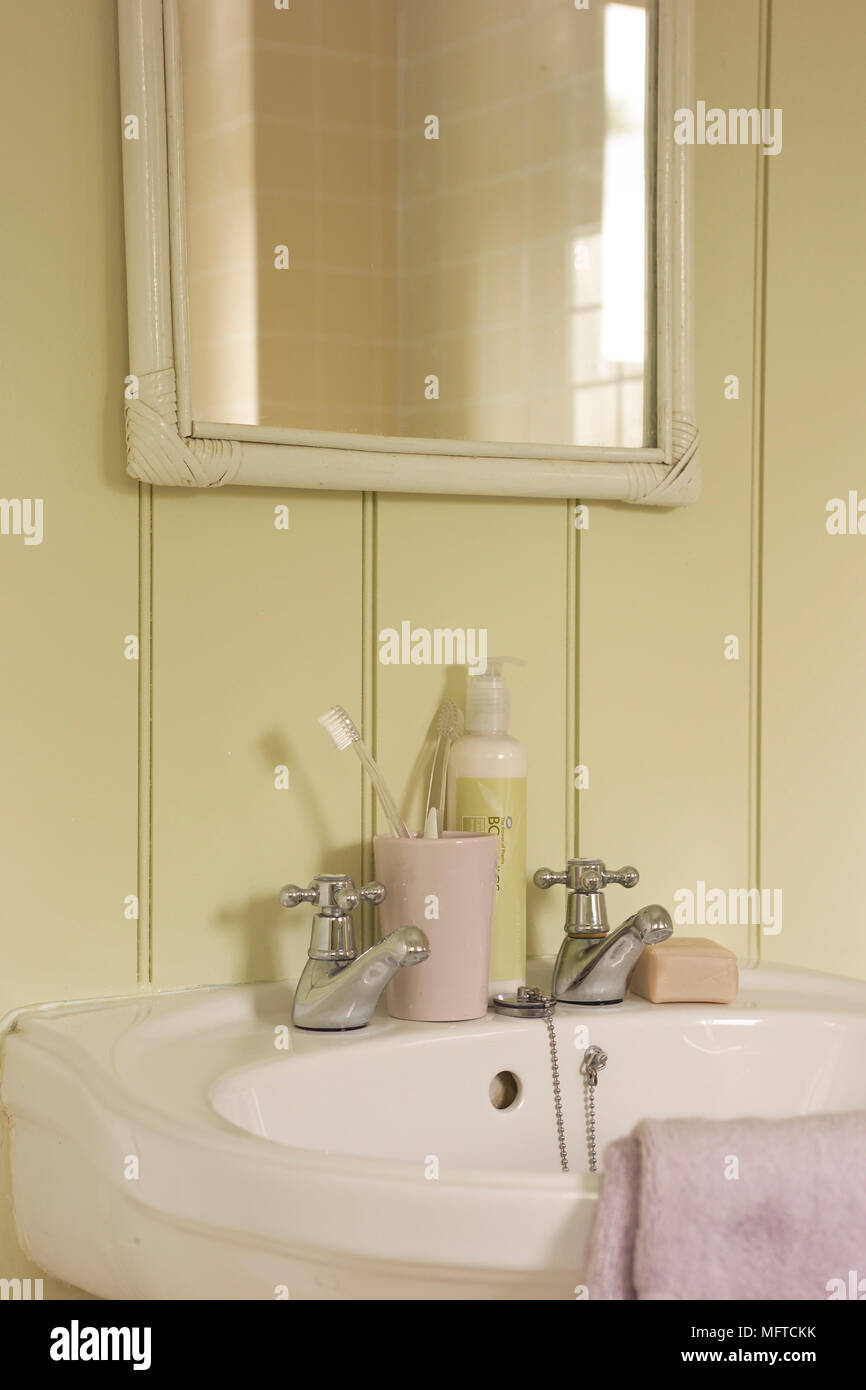 Mirror above washbasin Stock Photo Alamy