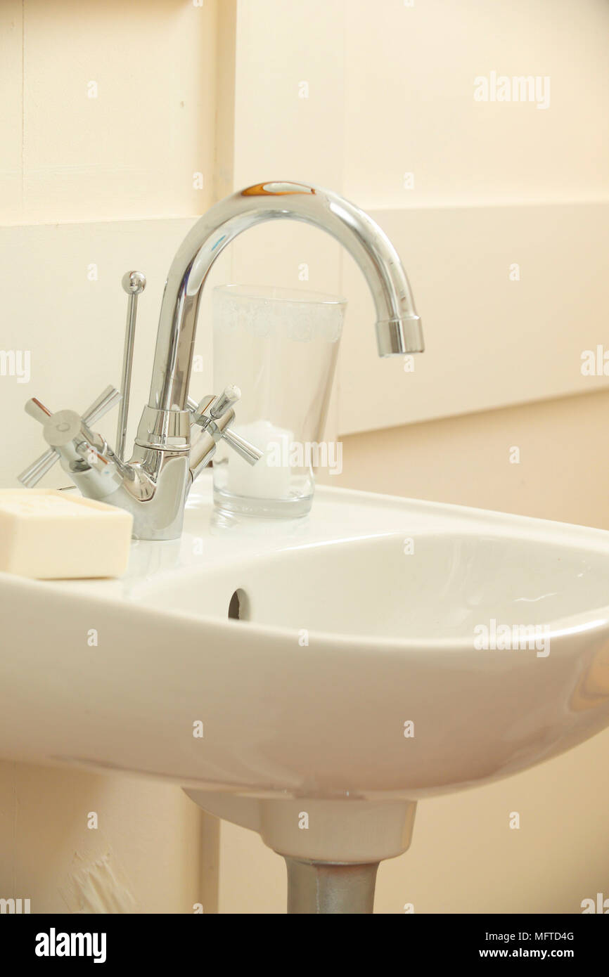 Modern chrome bathroom tap fitting Stock Photo Alamy