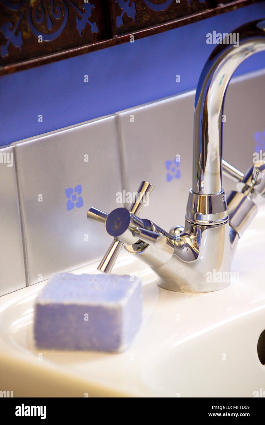 Modern chrome bathroom tap fitting Stock Photo Alamy