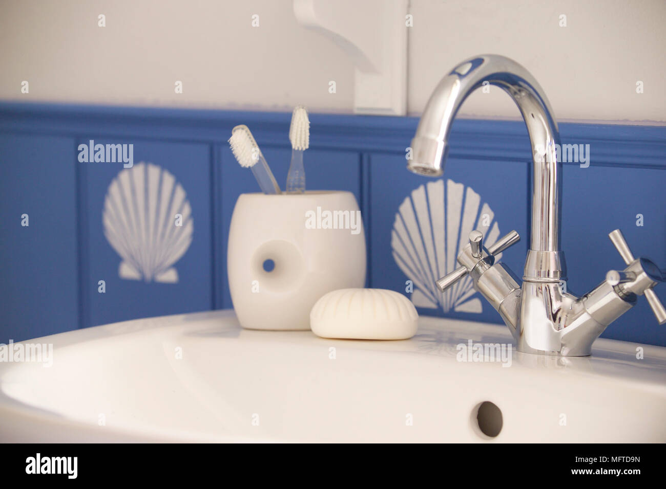 Modern chrome bathroom tap fitting Stock Photo Alamy