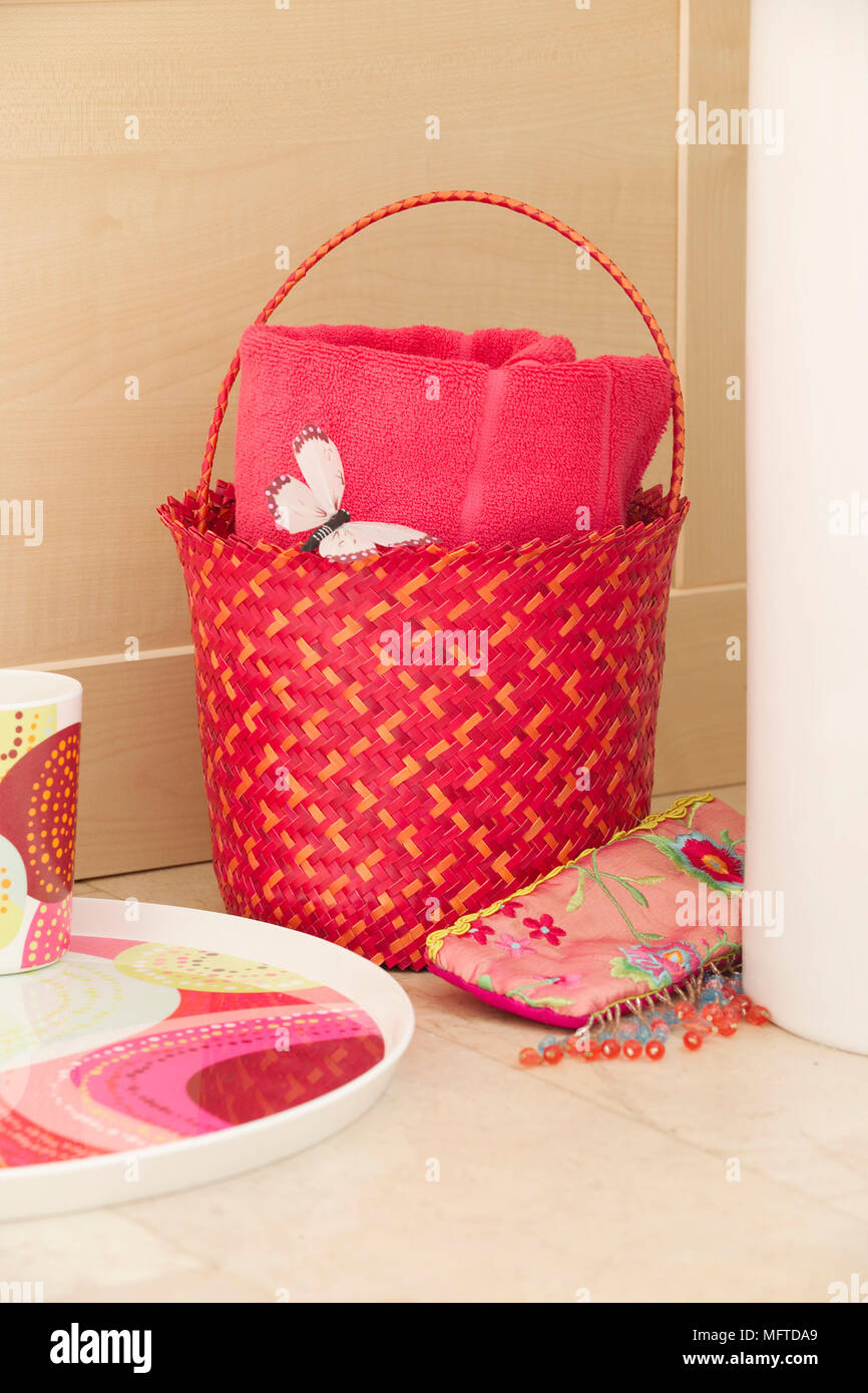 Red woven basket Stock Photo Alamy