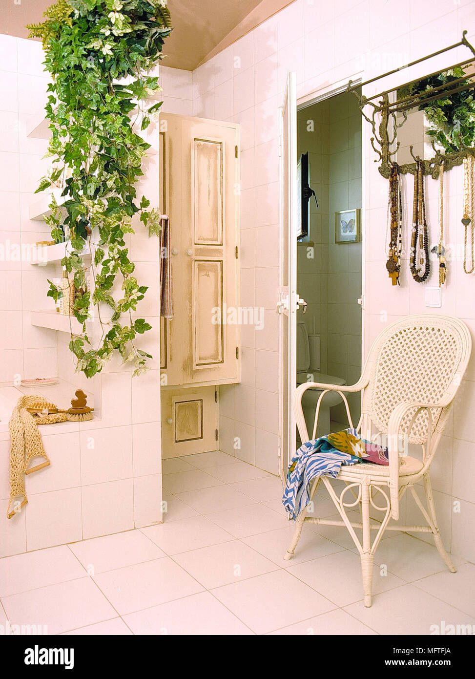 Painted chair in tiled bathroom Stock Photo - Alamy Painted chair in tiled bathroom Stock Photo - Alamy