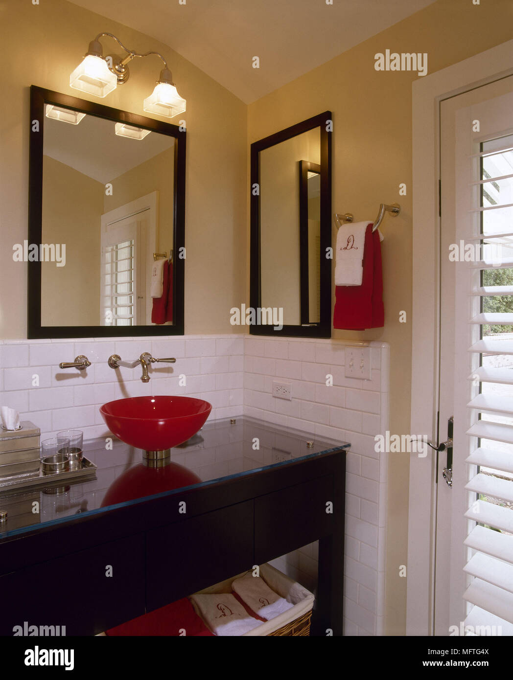 Modern Bathroom Detail Red Glass Wash Basin Glass Topped