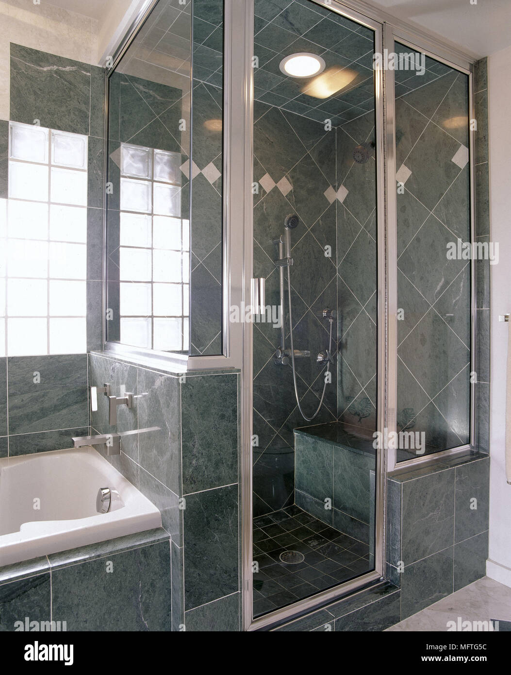 Modern Bathroom Grey Slate Tiled Shower Cubicle Interiors Bathrooms Showers Cubicles Enclosures Tiling Stock Photo Alamy