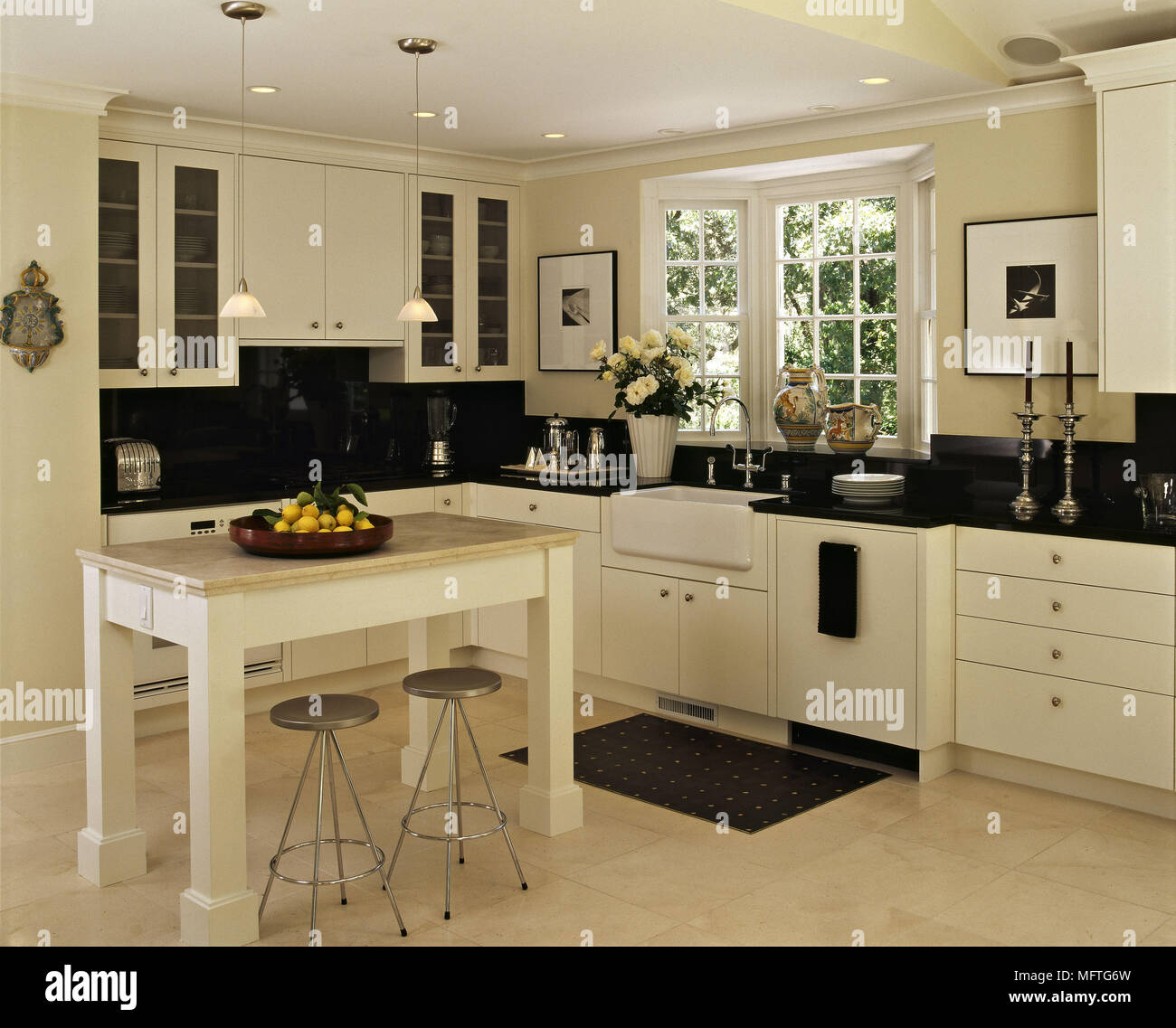 Cream Contemporary Marble Kitchen Bar modern country kitchen cream units black granite worktops central island breakfast bar stool butler sink interiors