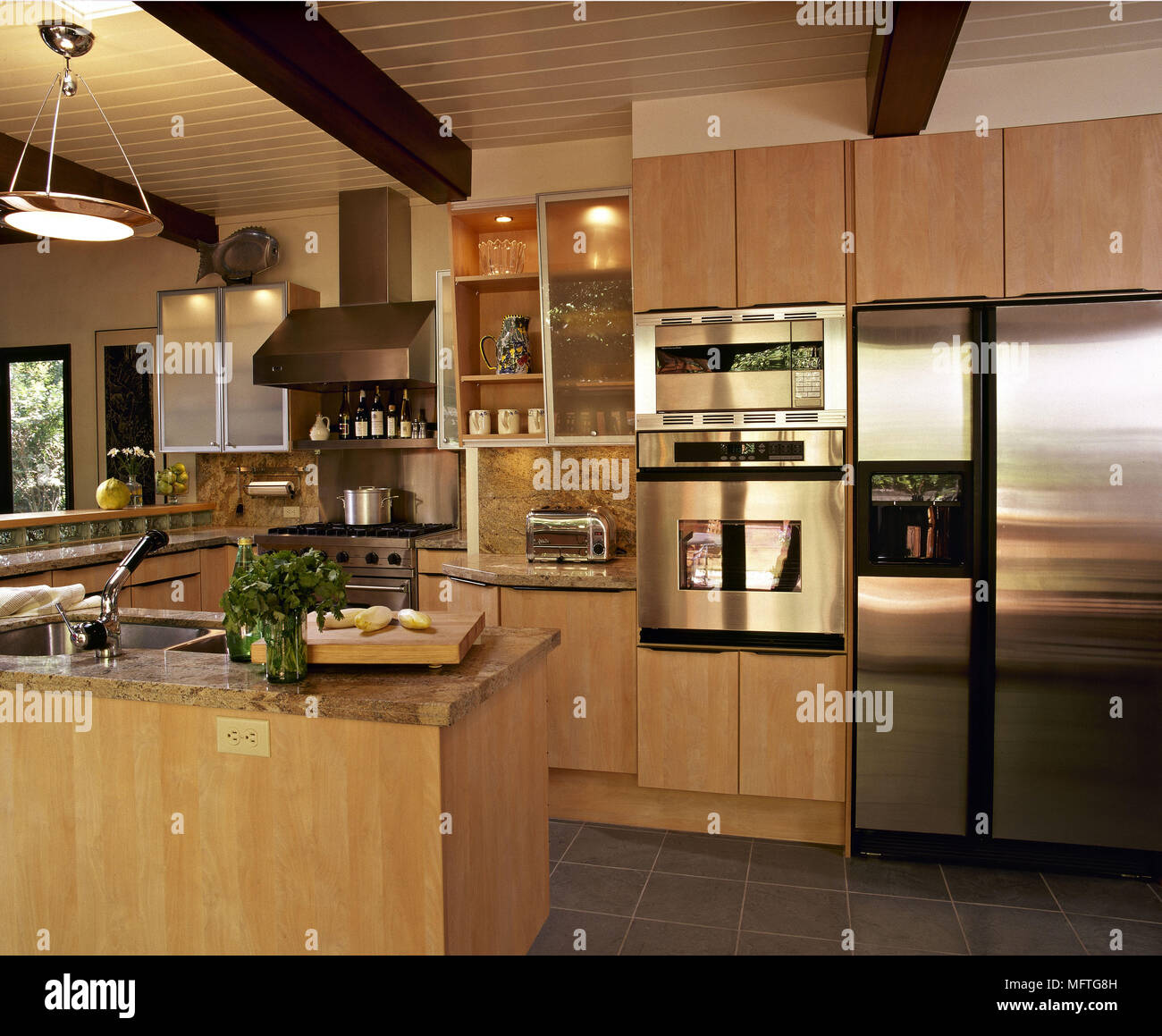 Modern Kitchen Timber Ceiling Wood Units Granite Worktops Cental