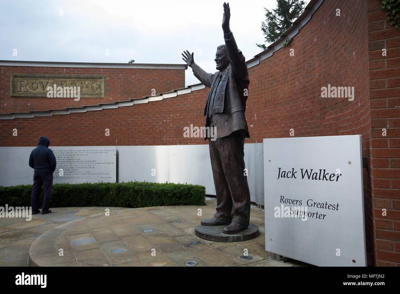 The statue dedicated to Jack Walker, the club's former owner, which is situated at the back of the Blackburn End Stand before Blackburn Rovers played Shrewsbury Town in a Sky Bet League One fixture at Ewood Park. Both team were in the top three in the division at the start of the game. Blackburn won the match by 3 goals to 1, watched by a crowd of 13,579. Stock Photo