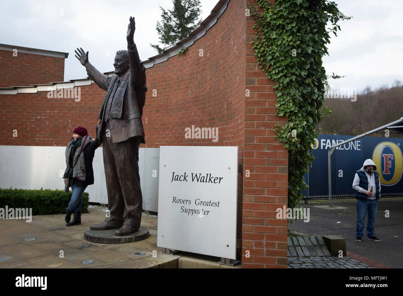 The statue dedicated to Jack Walker, the club's former owner, which is situated at the back of the Blackburn End Stand before Blackburn Rovers played Shrewsbury Town in a Sky Bet League One fixture at Ewood Park. Both team were in the top three in the division at the start of the game. Blackburn won the match by 3 goals to 1, watched by a crowd of 13,579. Stock Photo