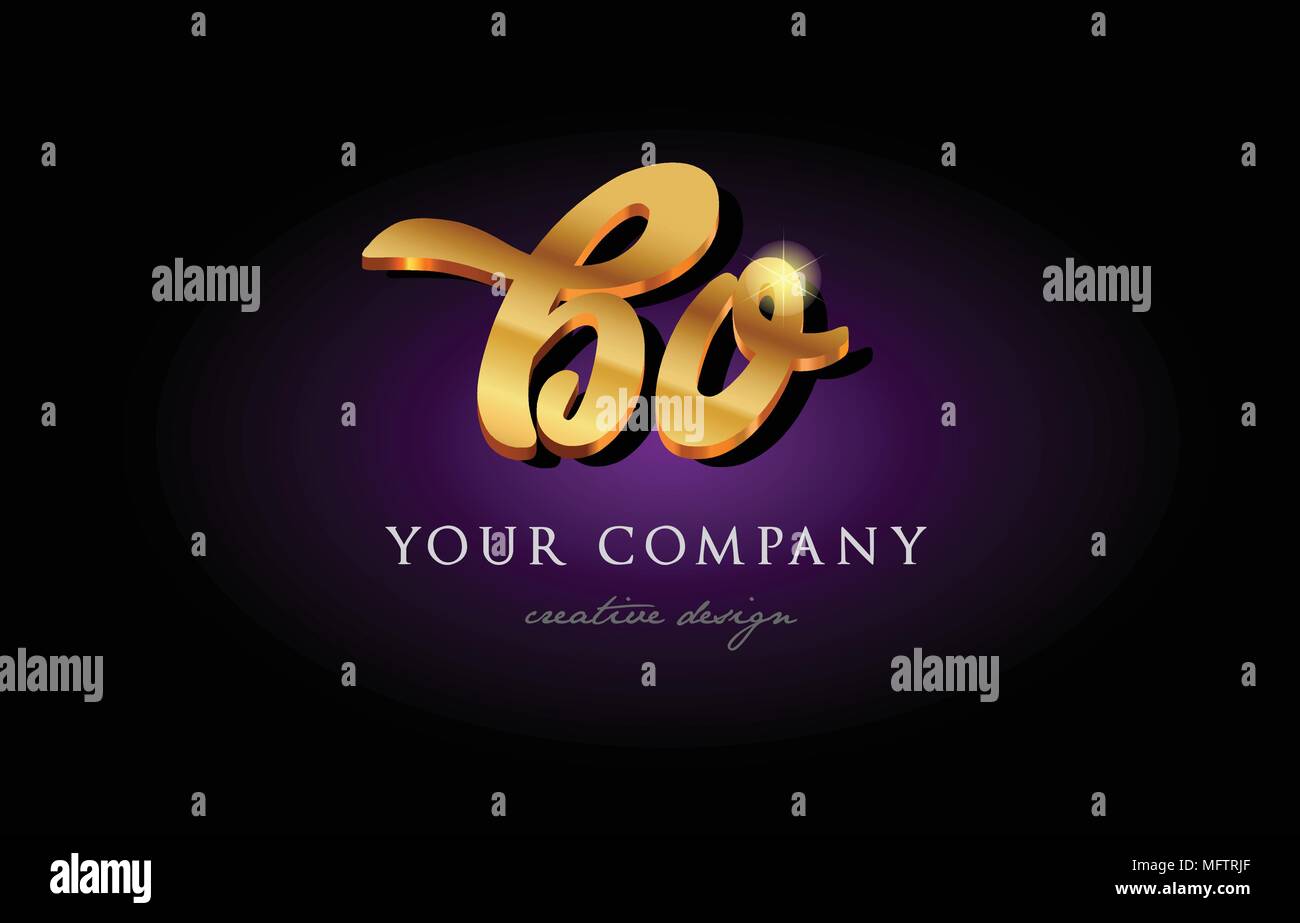 bo  b o alphabet combination letter logo in gold golden 3d metal beautiful typography suitable for banner brochure design Stock Vector