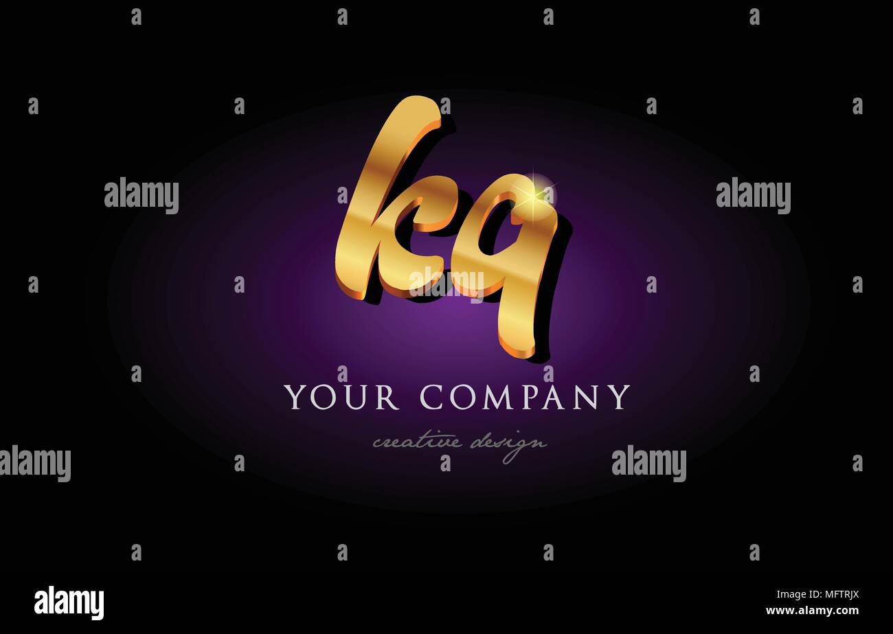 kq k q alphabet combination letter logo in gold golden 3d metal ...