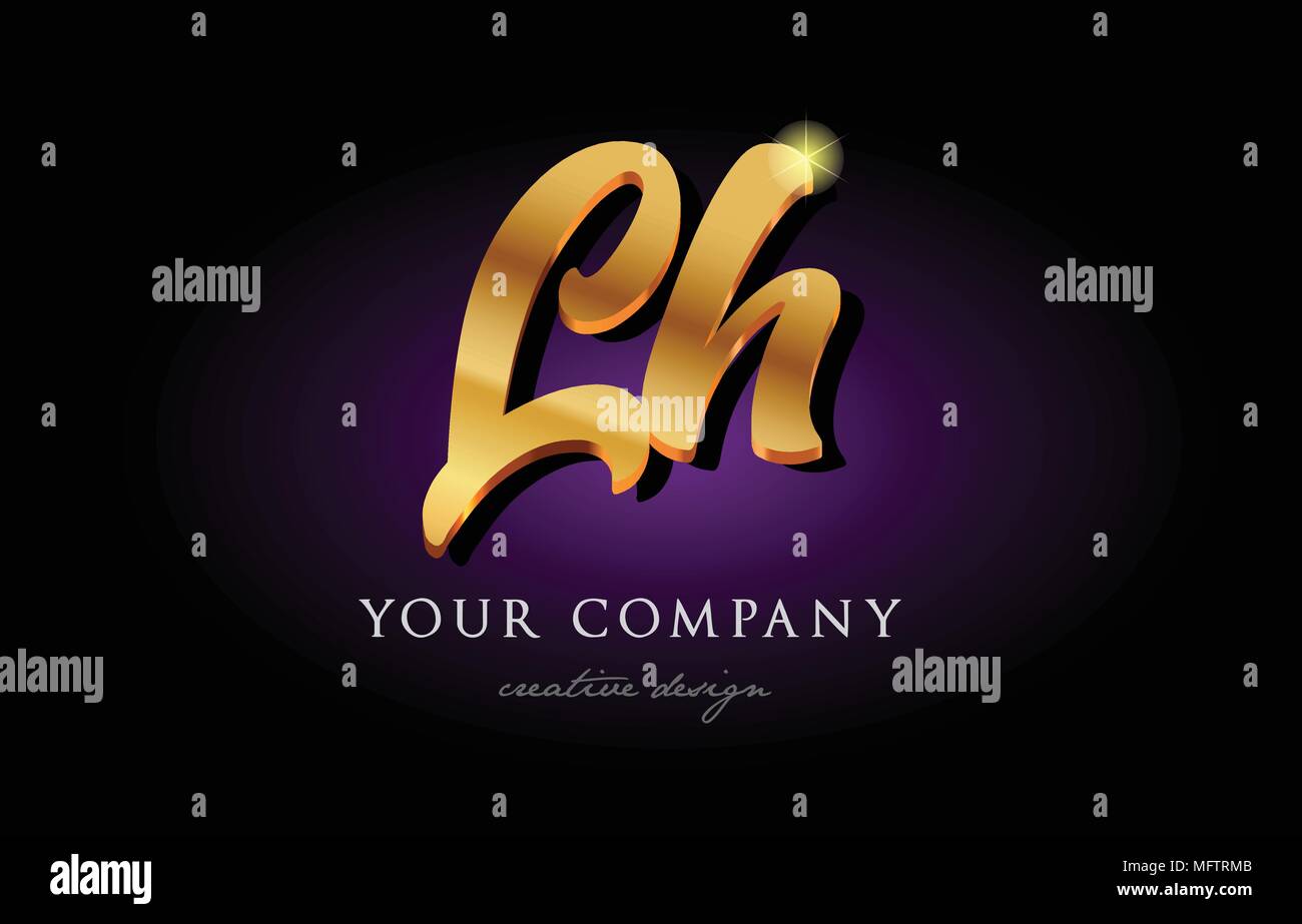Lh L H Alphabet Combination Letter Logo In Gold Golden 3d Metal